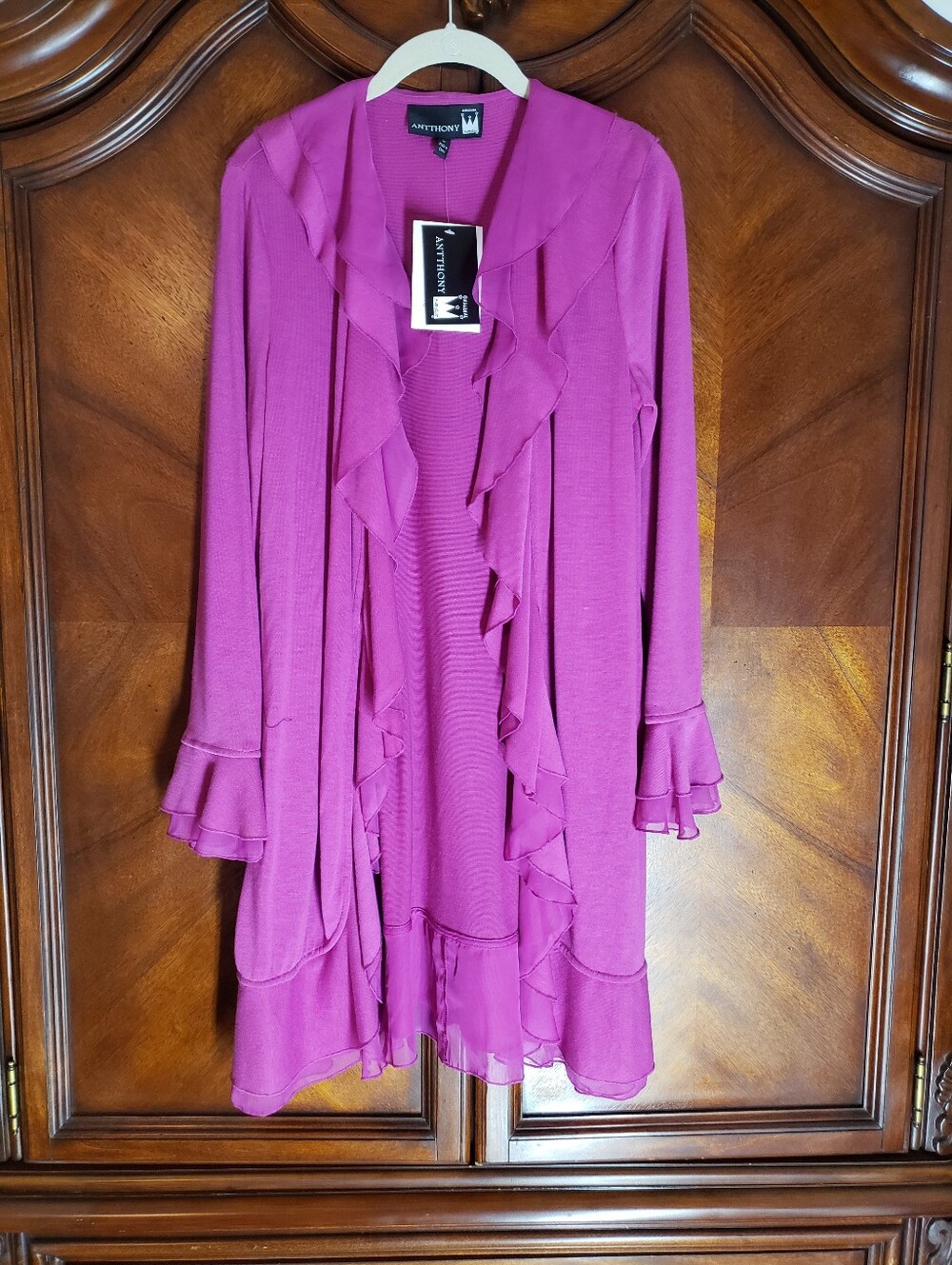 Anthony Studios Fuchsia Ruffle-Front Women's Cardigan